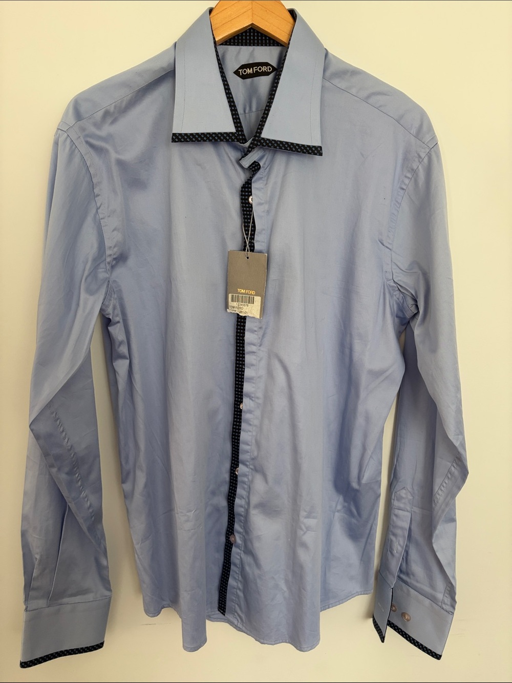 Tom Ford Light Blue Dress Shirt with Navy Contrast Trim